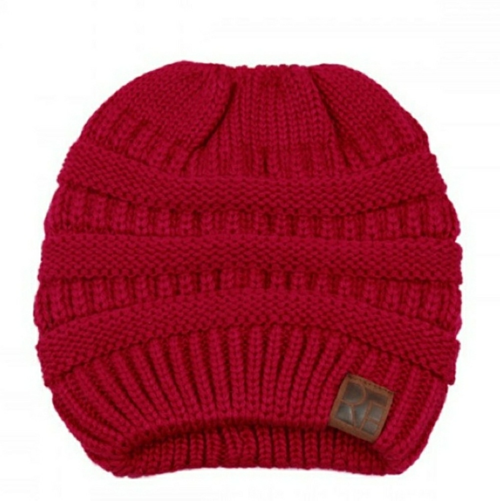 LAST ONE! Red Messy Bun / Ponytail Beanie - Picture 2 of 2